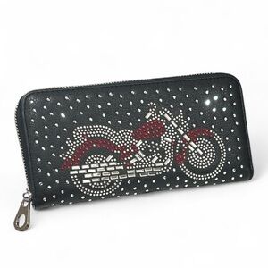 Studded Black Wallet with Motorcycle Design
